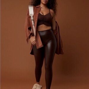 Offline by Aerie Dark Brown Faux Leather Leggings